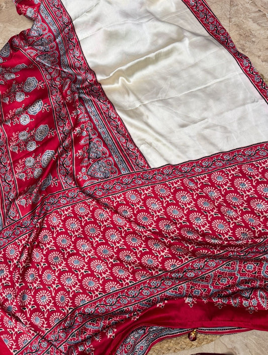 Semi Modal Silk Saree With Ajrakh Print
