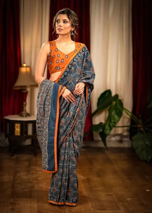 INDIGO HERITAGE AJRAKH SAREE